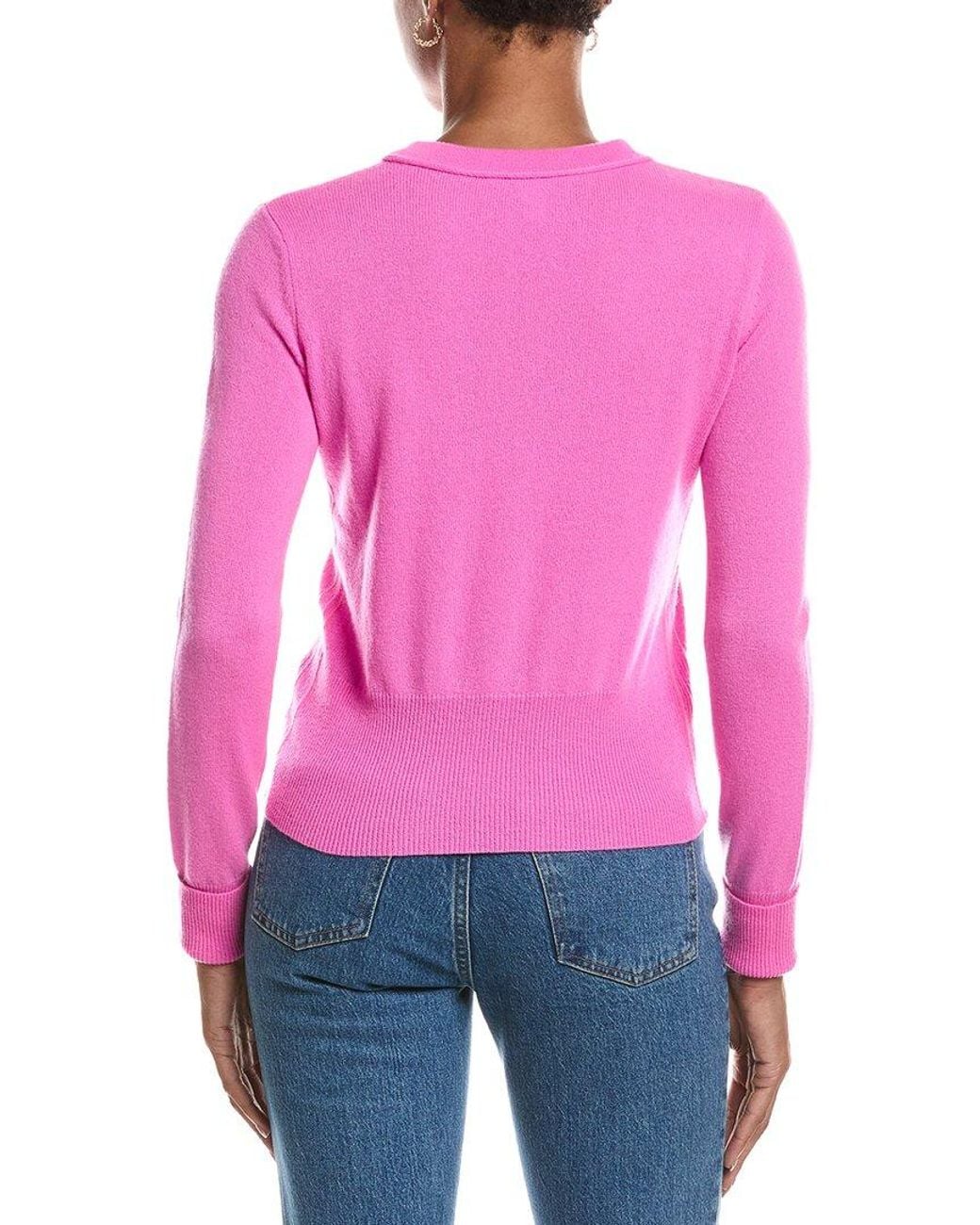 Autumn Cashmere Pink Contrast Side Seam Crewneck 100% Cashmere Sweater
