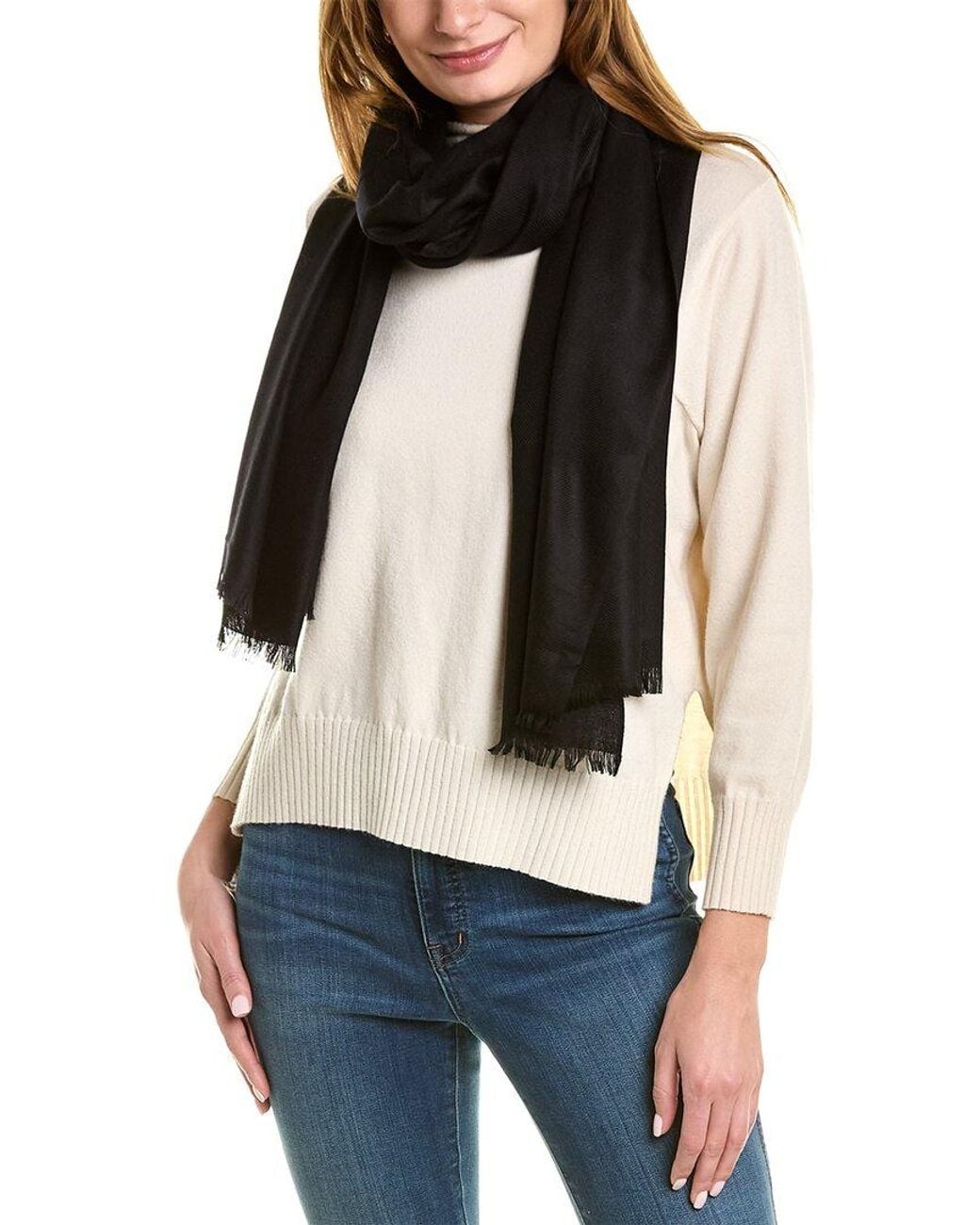 Amicale Cashmere Black Solid Cashmere & Wool-Blend Wrap