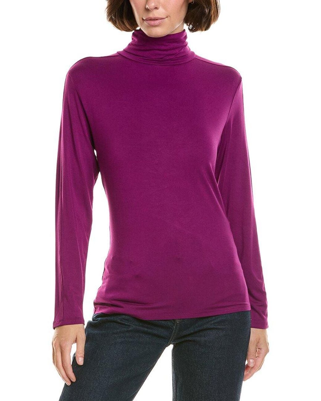 InCashmere Purple Fine Knit Turtleneck Top