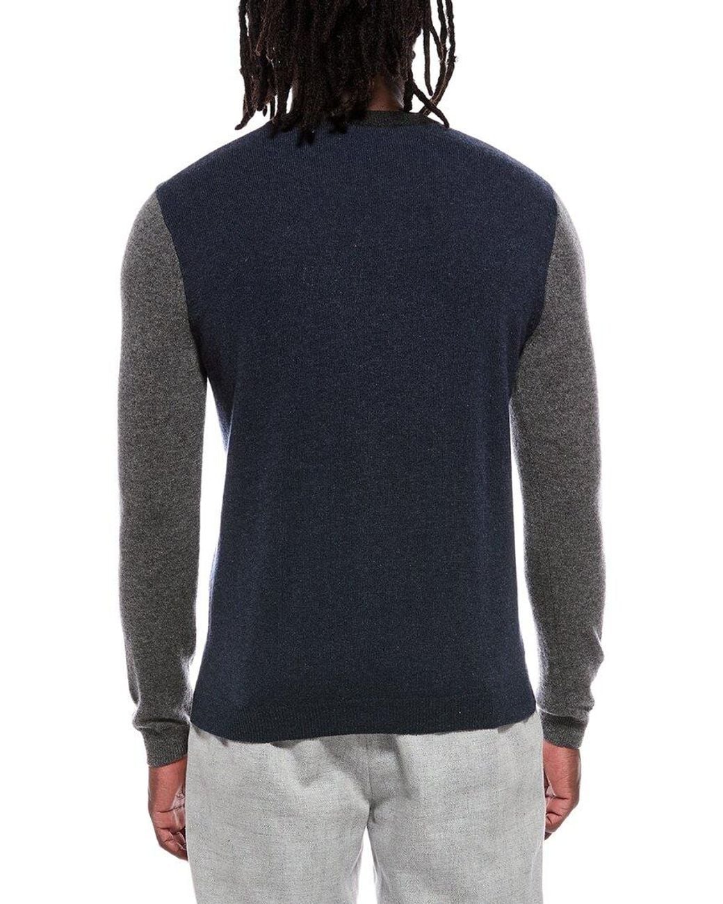 Autumn Cashmere Blue Colorblock 100% Cashmere Crewneck Sweater for men