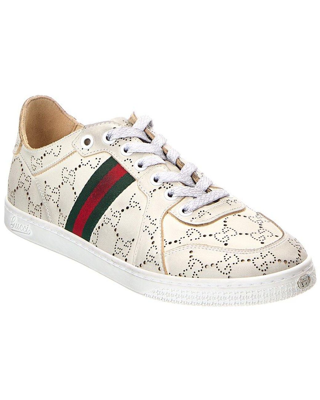 Gucci White Gg Stretch Low Top Leather Sneaker