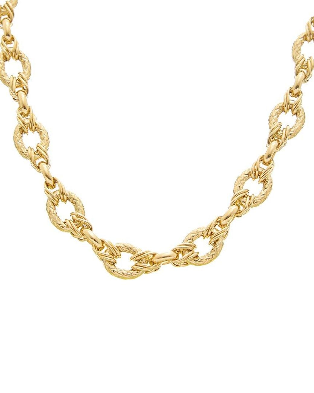 Italian Gold Metallic 14K Textured Oval Link Necklace