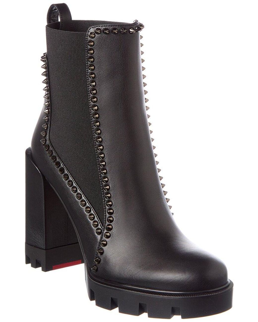 Christian Louboutin Black Out Line Spike Lug 100 Leather Boot