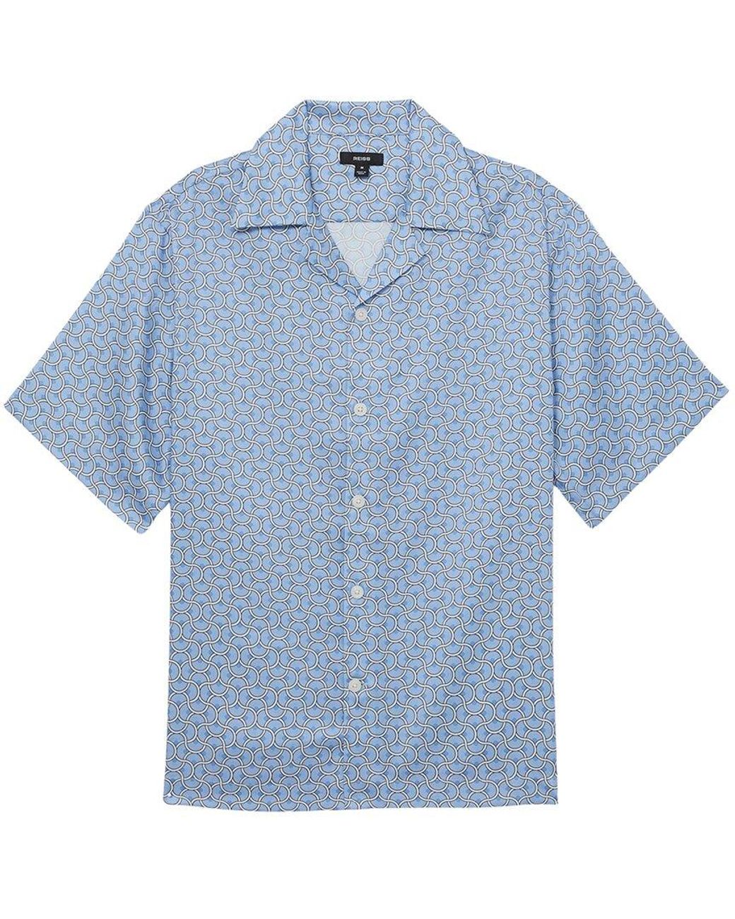 Reiss Blue Barbella Geo Wave Print Top for men