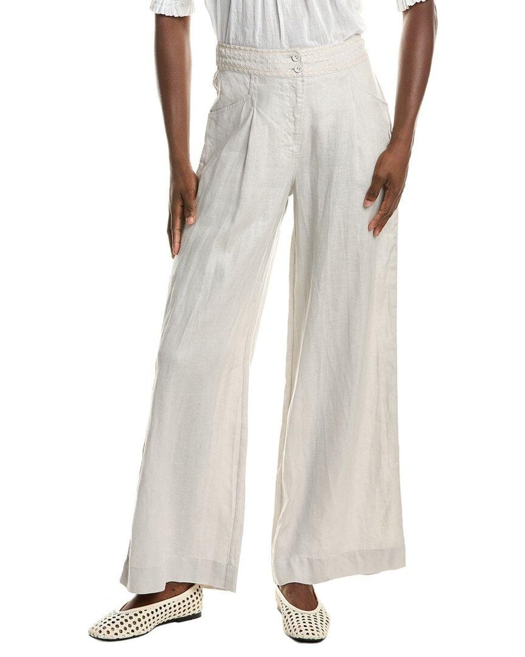 Johnny Was White Wide Leg Pleat Pant