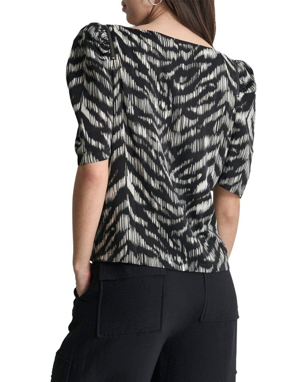 DKNY Black Asymmetrical Short Sleeve Top