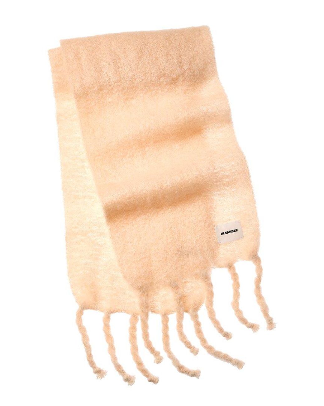 Jil Sander Natural Logo Long Mohair & Wool-blend Scarf