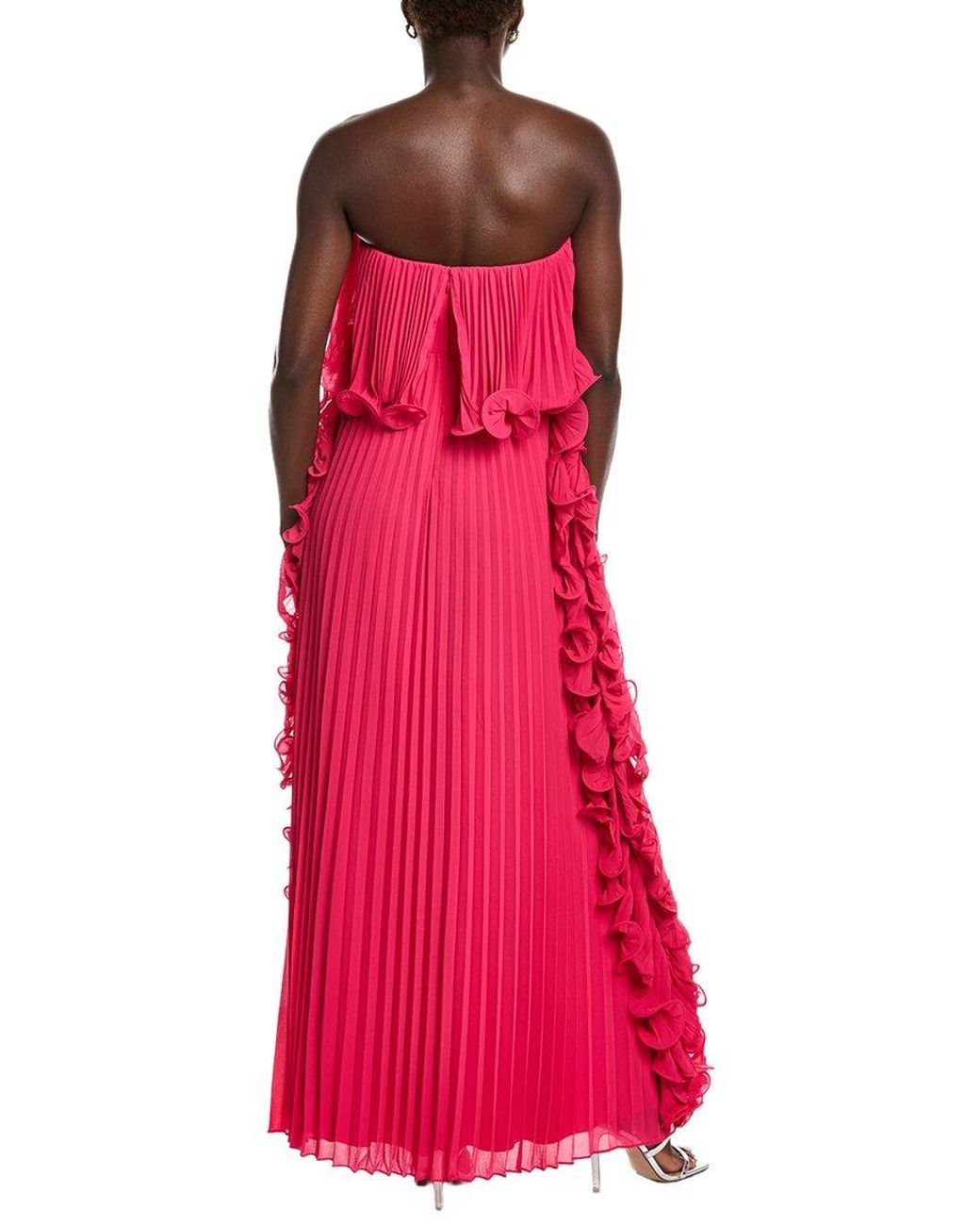 Badgley Mischka Red Octo Ruffle Pleated Gown