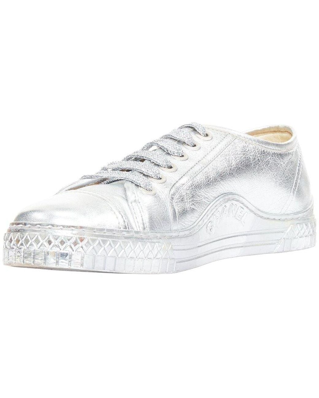 Chanel White Leather Glitter Sneaker (Authentic Pre-Loved)