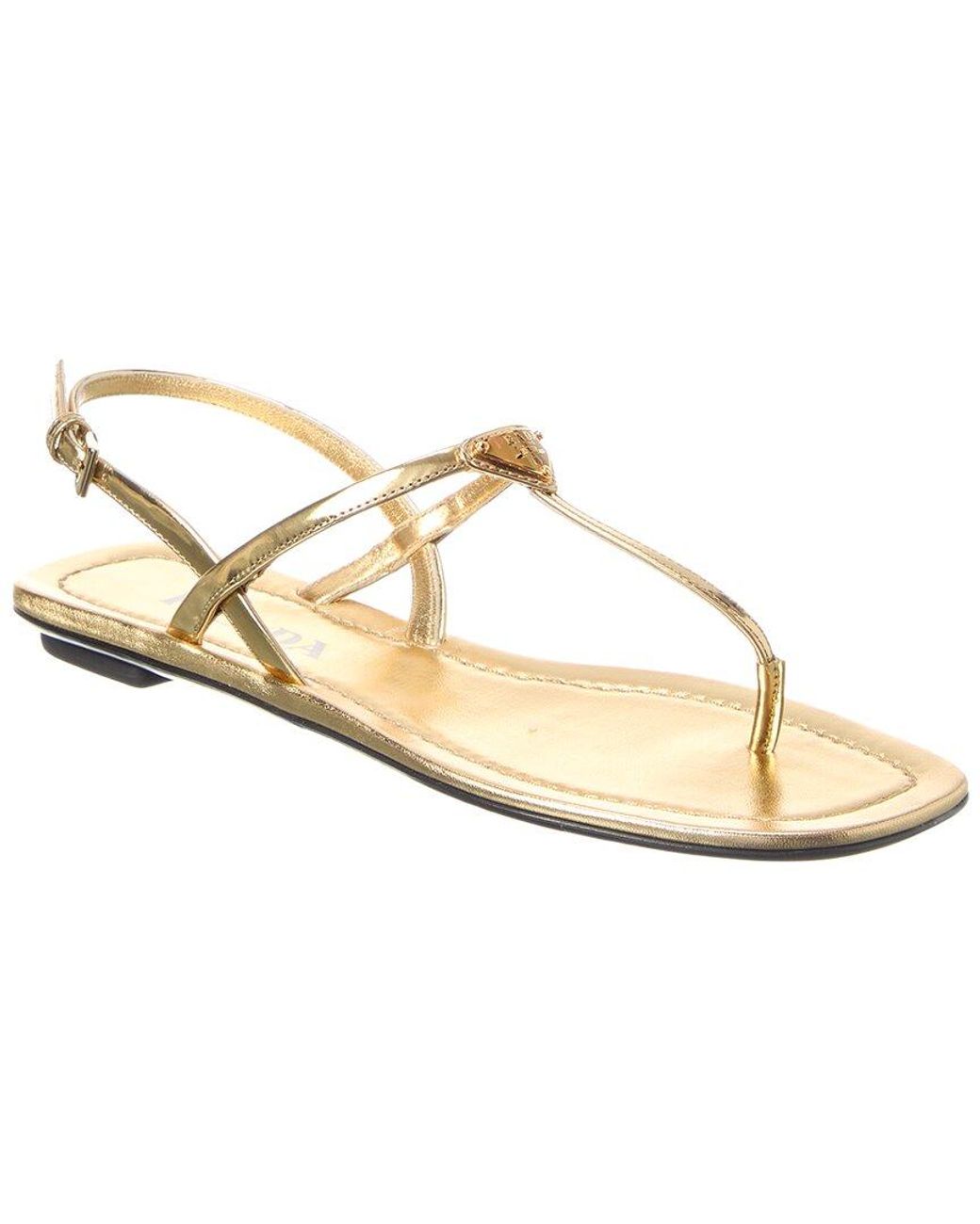 Prada White Triangle Logo Leather Sandal