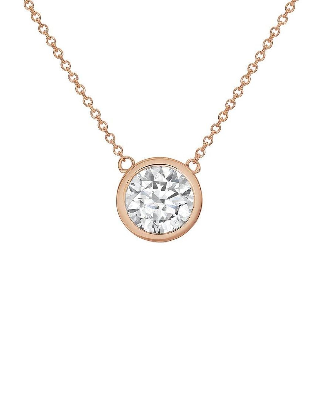 Diana M Metallic Diana M. 14K Rose 1.00 Ct. Tw. Lab-Grown Diamond Solitaire Bezel Pendant