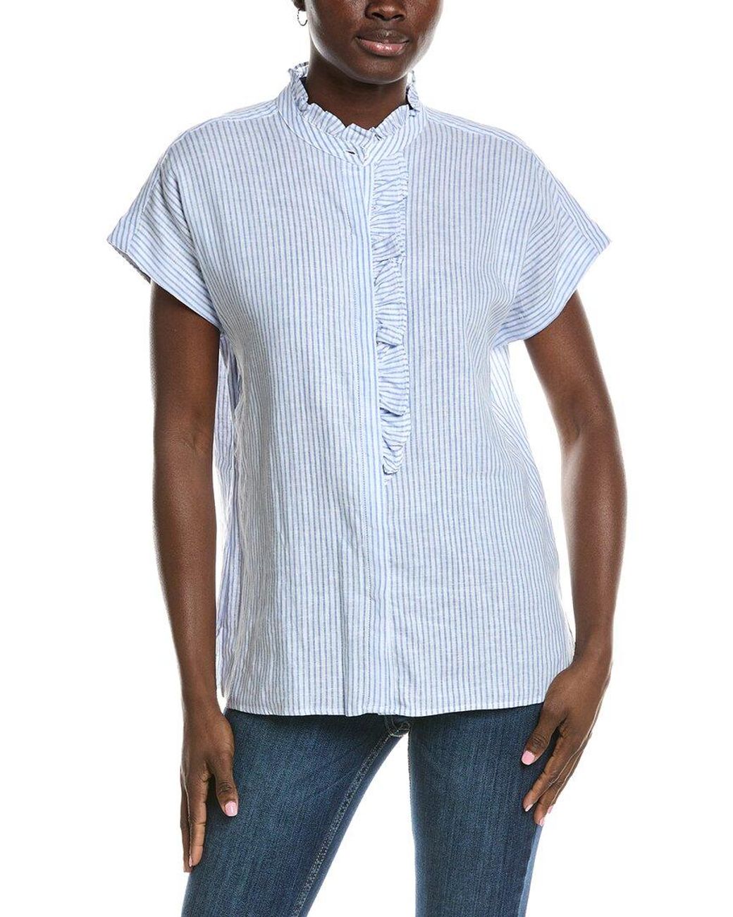 Anne Klein White Ruffle Linen-Blend Top