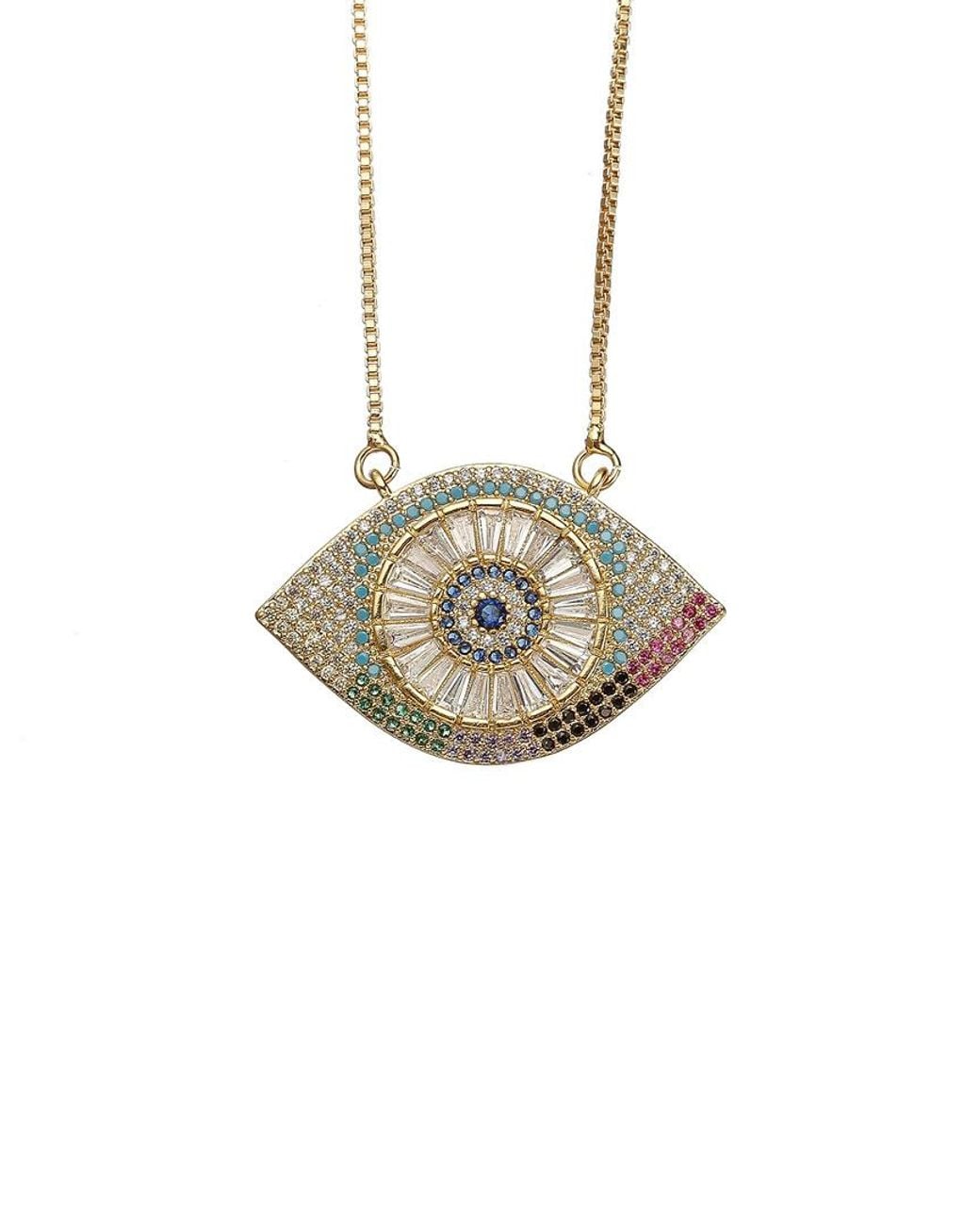 Eye Candy LA Metallic Luxe Collection 14k Plated & Silver Cz Evil Eye Necklace