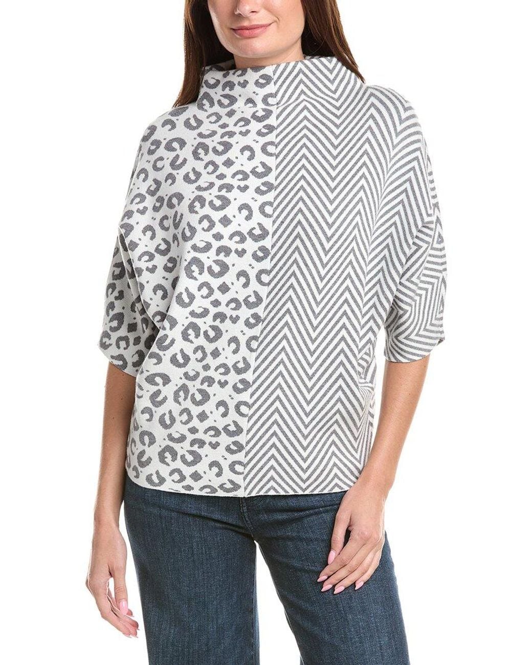 Joseph Ribkoff Gray Mock Neck Pullover Top