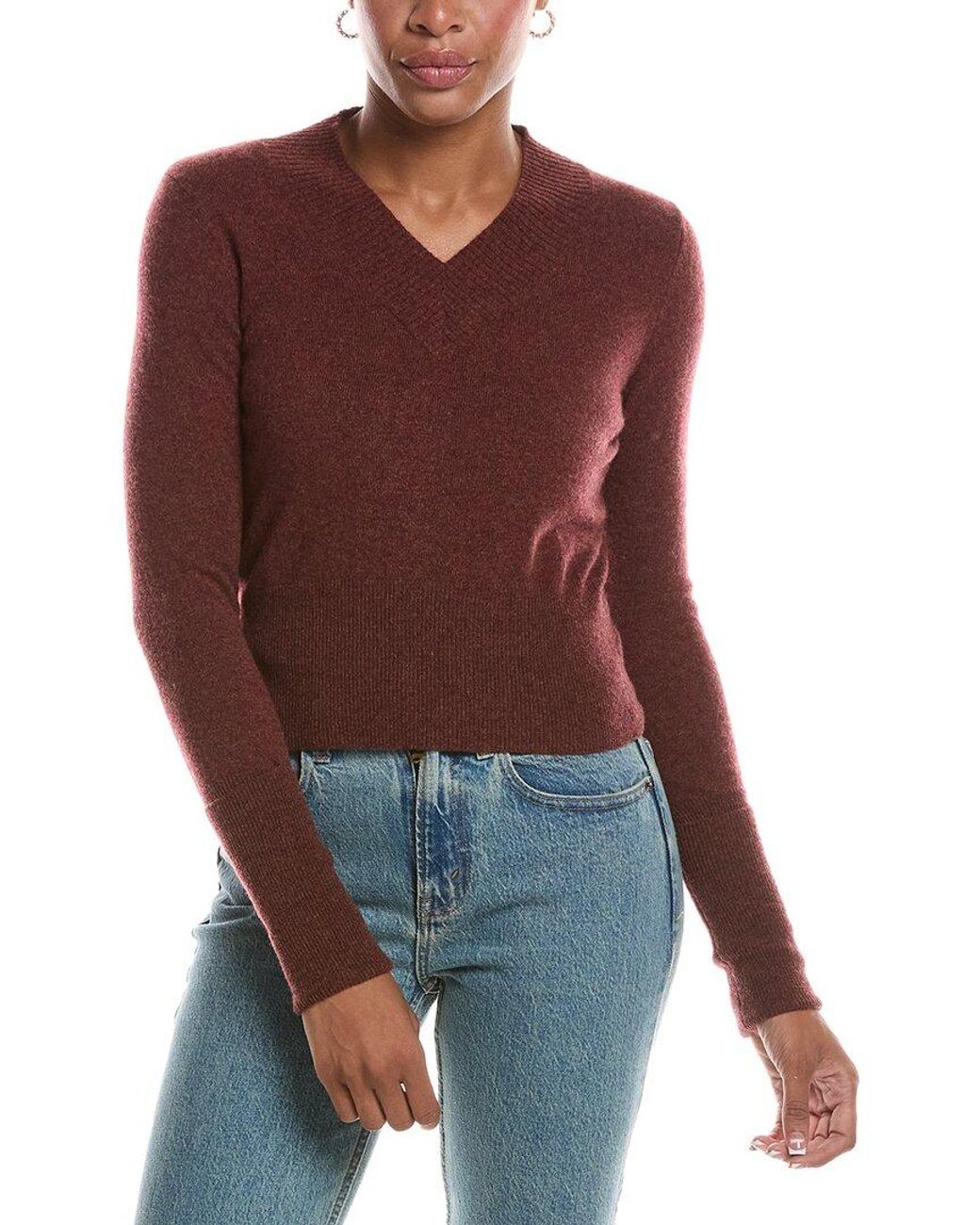 Autumn Cashmere Red V-Neck High Cuff 100% Cashmere Sweater