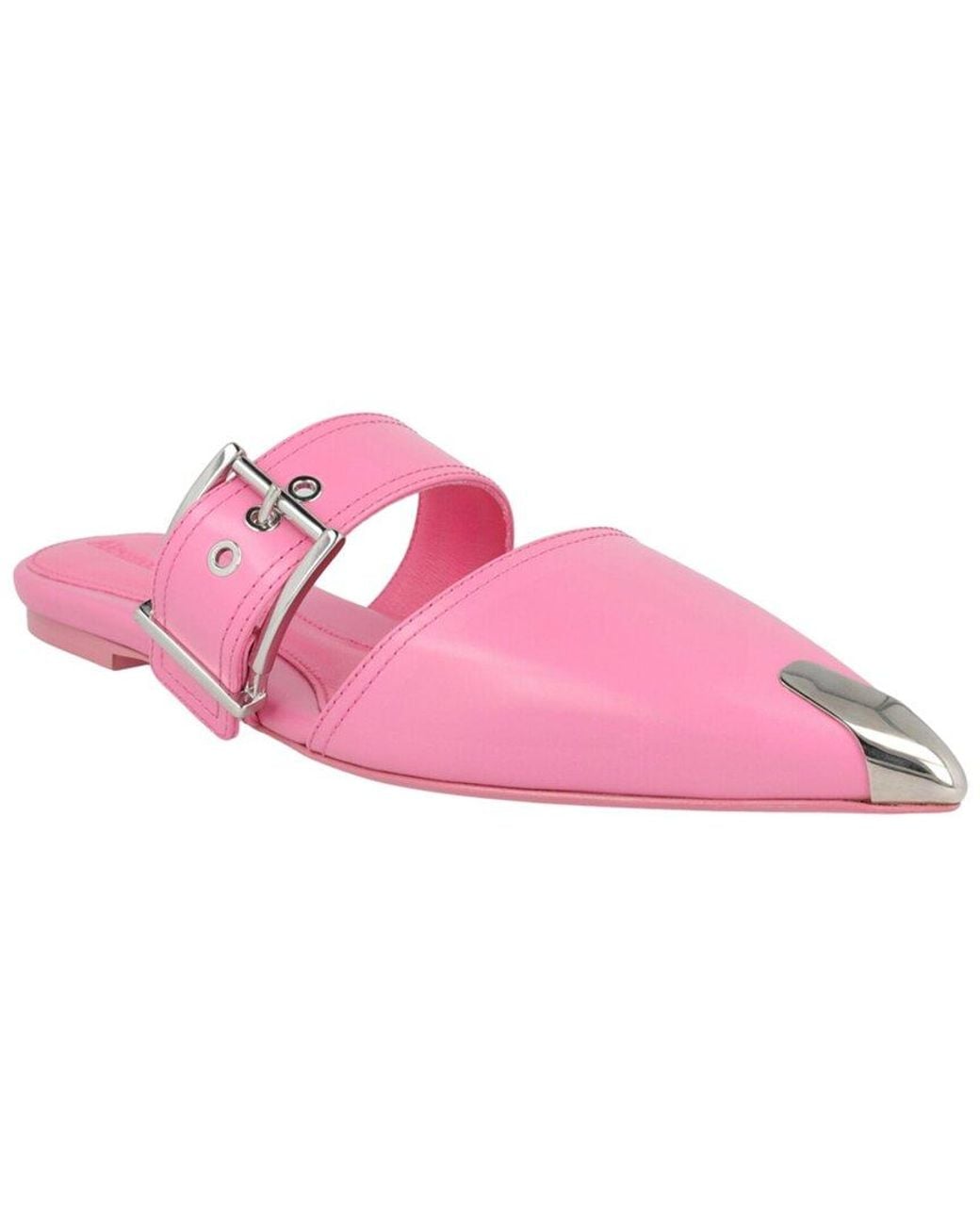 McQueen Pink Buckle Leather Mule