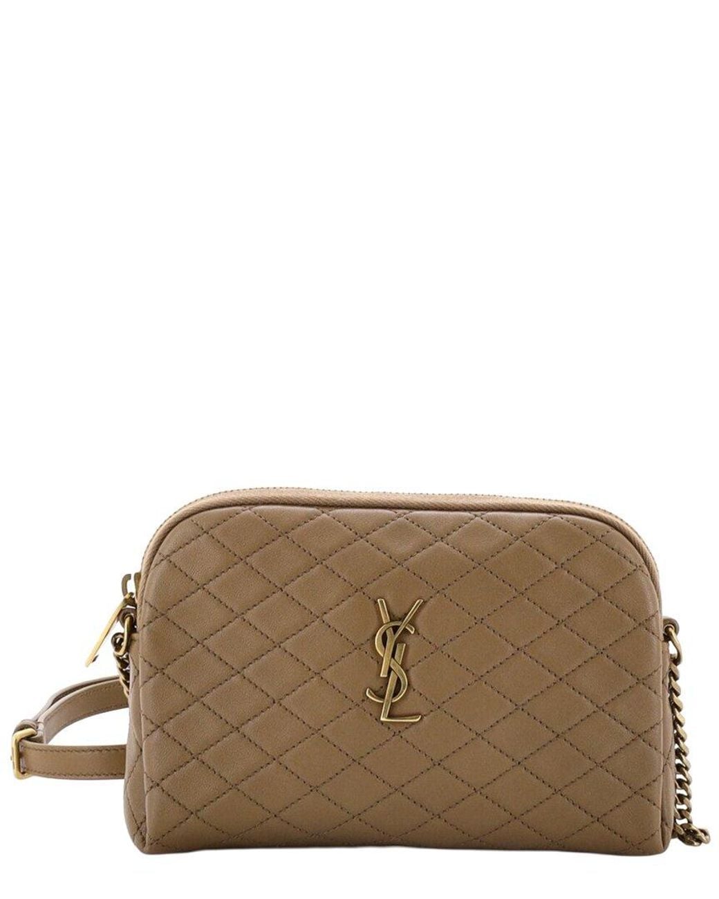 Saint Laurent Brown Quilted Leather Gaby Zipped Pouch Crossbody (Authentic Pre-Loved)