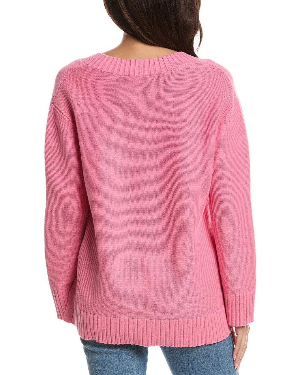 Forte Pink Gathered V-Neck Sweater