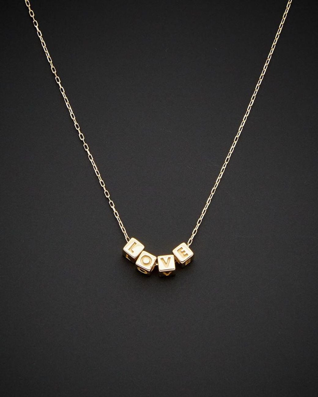 Italian Gold Black 14k Love Cube Adjustable Length Necklace