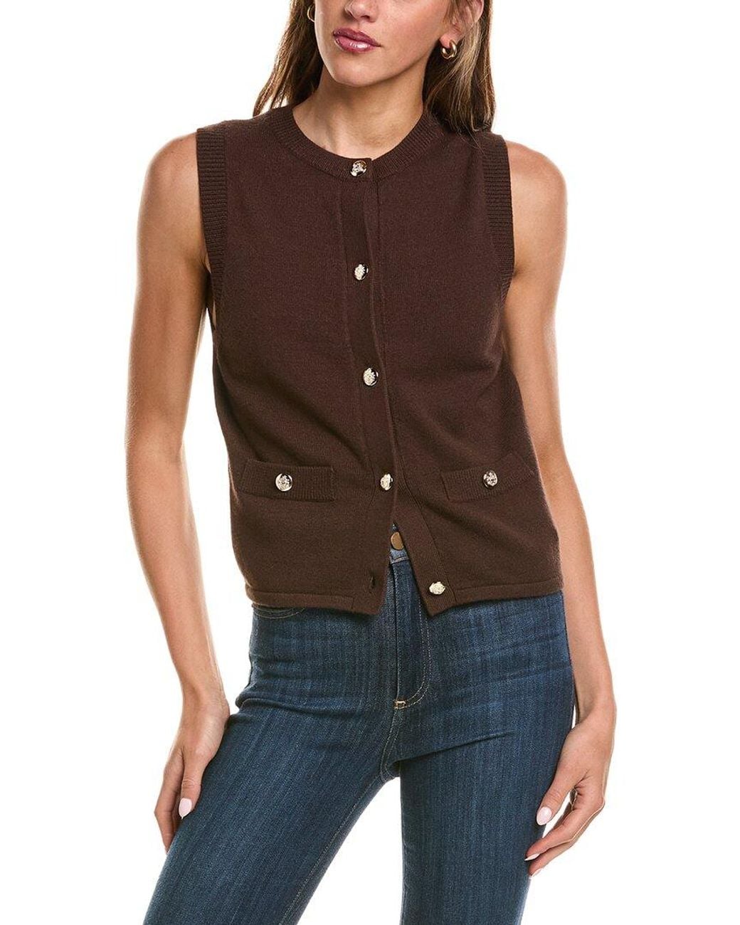 525 America Brown Chanel Style Vest Sweater