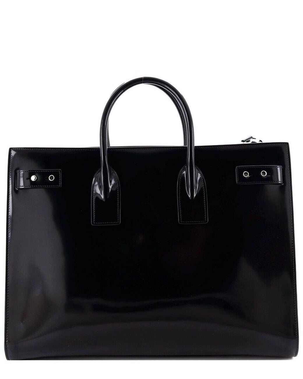 Saint Laurent Black Patent Leather Sac De Jour Thin Bag Large (Authentic Pre- Loved)