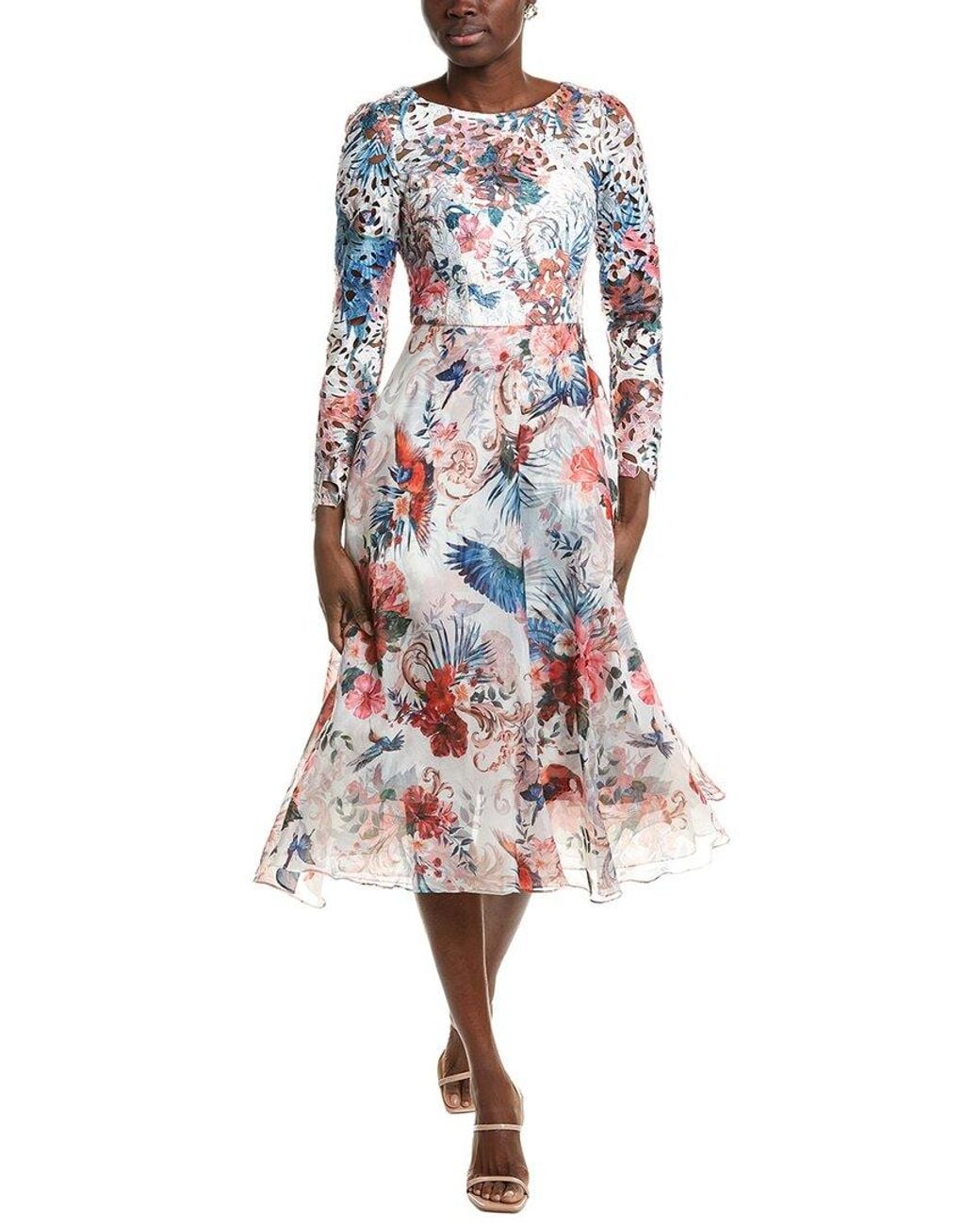 Marchesa White Eyelet Bodice Midi Dress