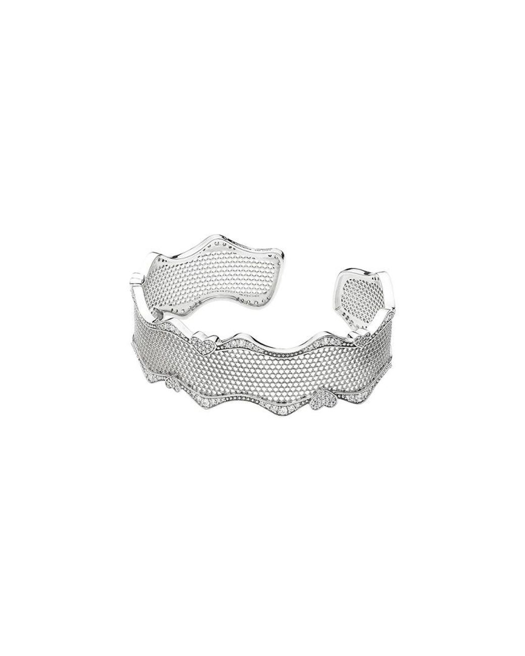 PANDORA Silver Cz Lace Of Love Bracelet Cuff in White | Lyst