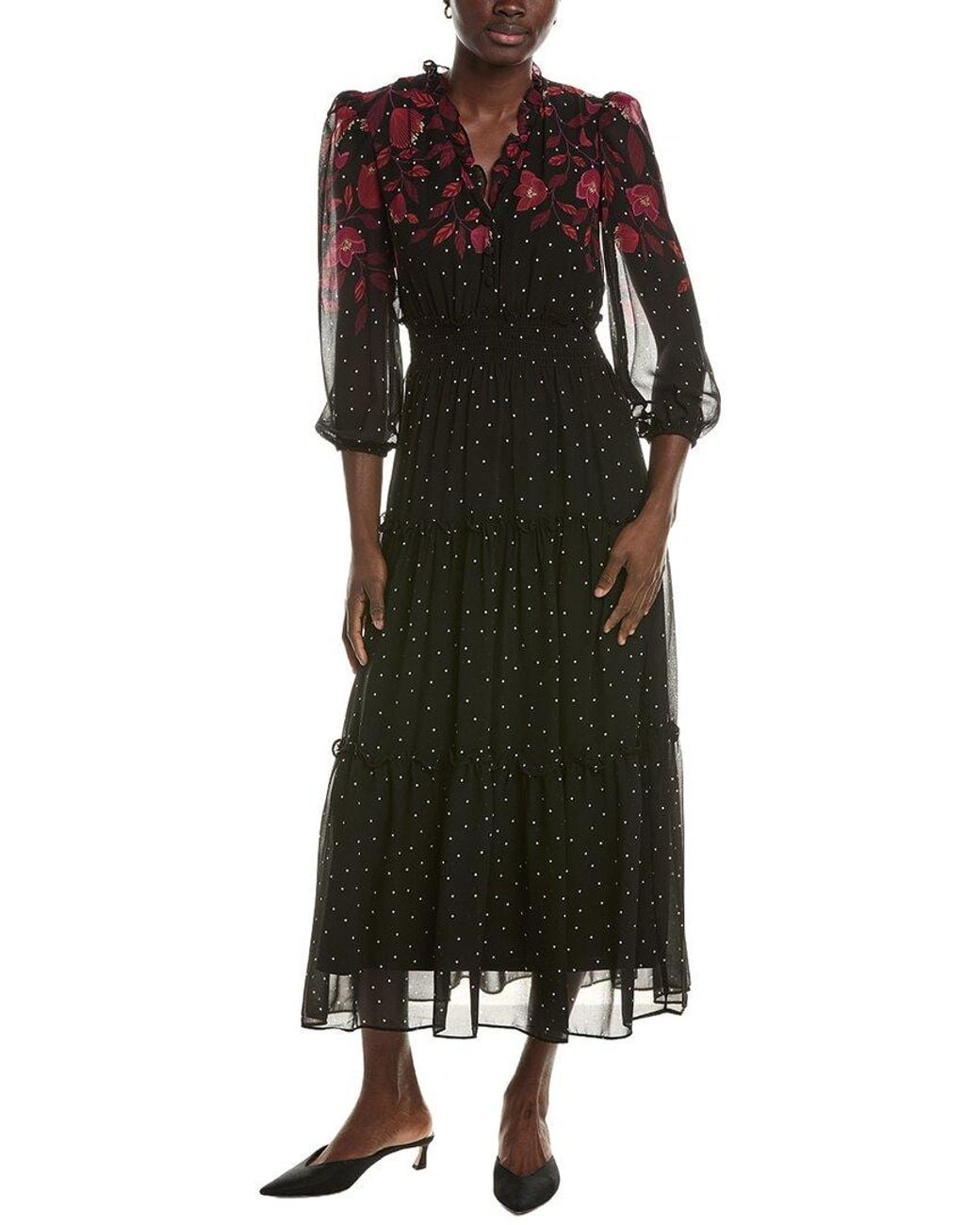 Maison Tara Black Long Sleeve Midi Dress