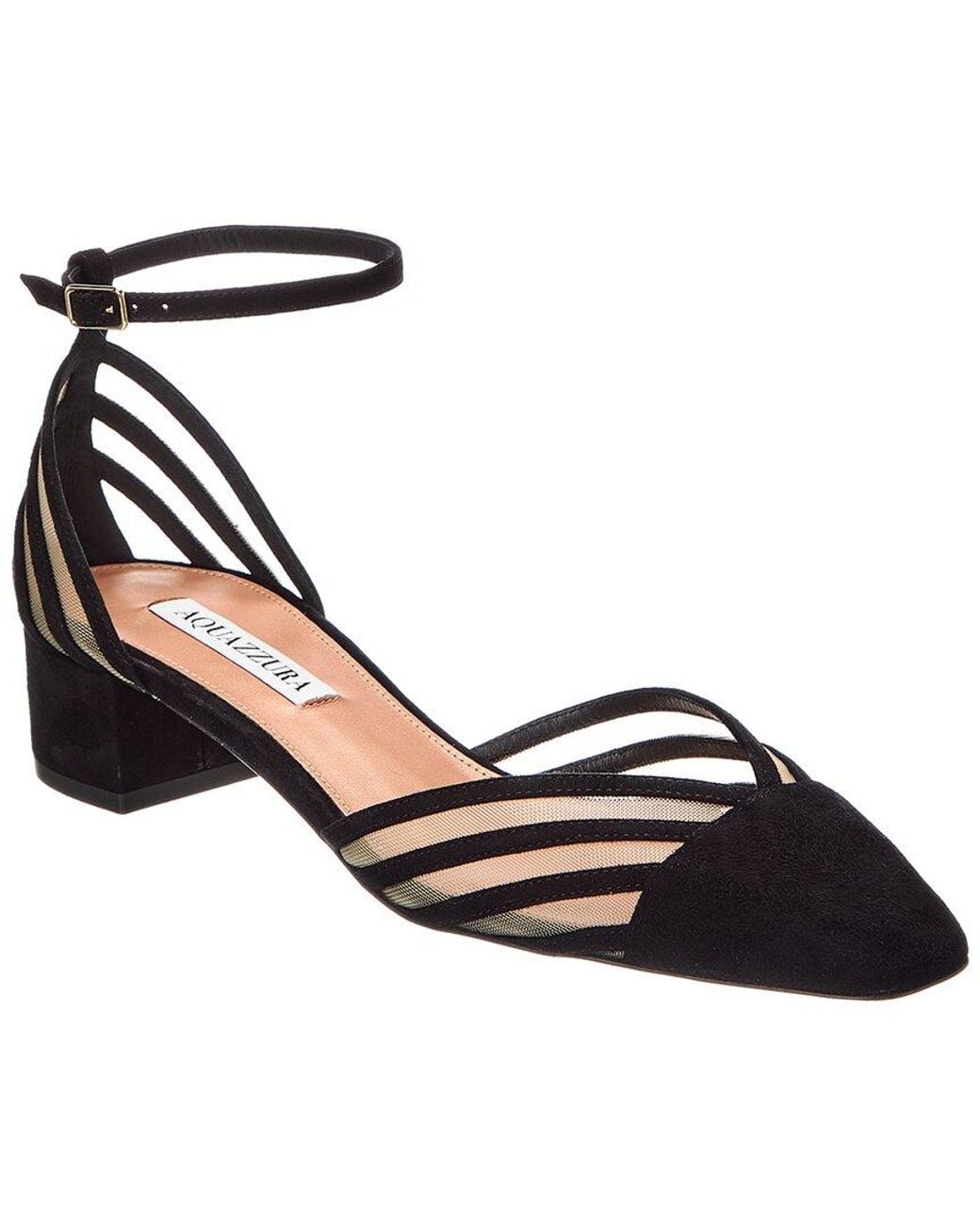 Aquazzura Black Alana 35 Suede & Mesh Pump