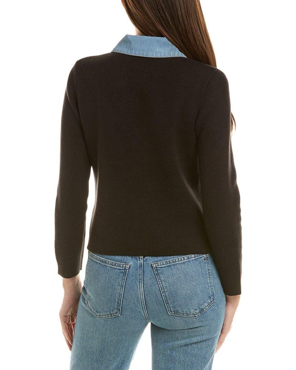 Jones New York Black Petite Denim Trim Cardigan
