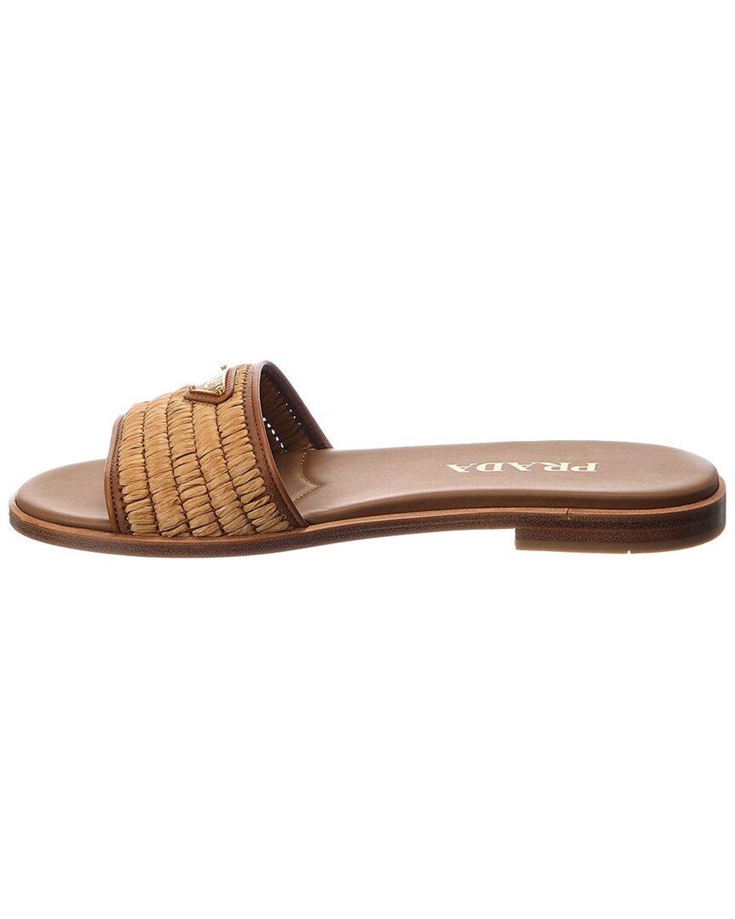 Prada Brown Raffia & Leather Sandal