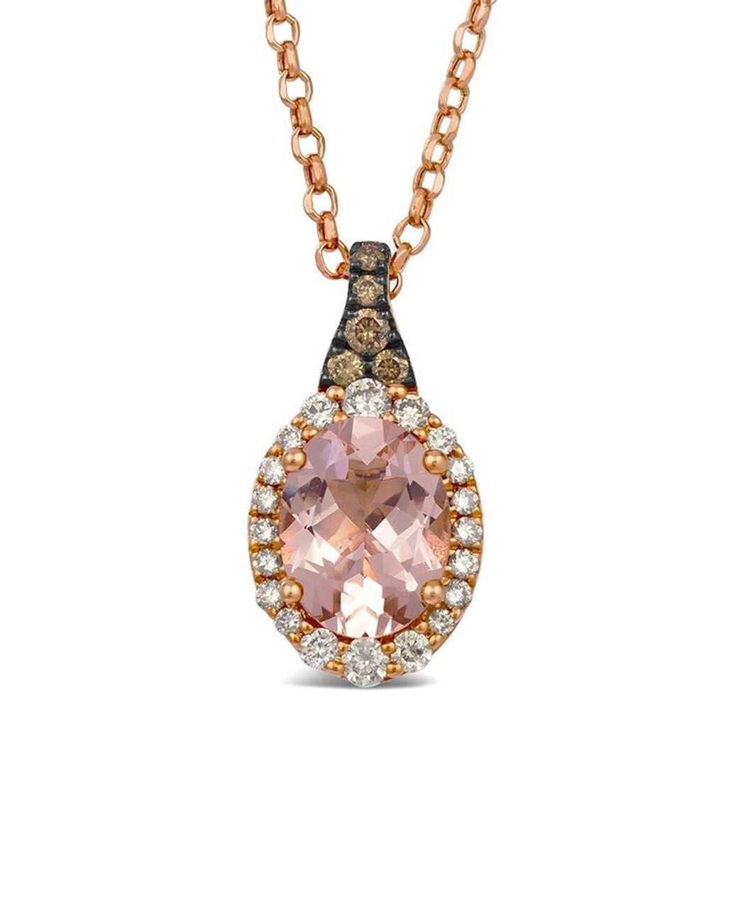 Le Vian White Le Vian Checkerboard Semiprecious 14K Rose 1.63 Ct. Tw. Diamond & Morganite Pendant Necklace
