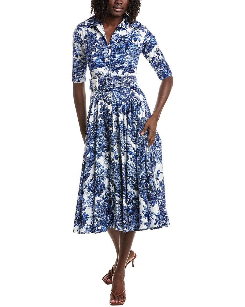 Samantha Sung Blue Amber Arabian Night Toile Midi Shirtdress