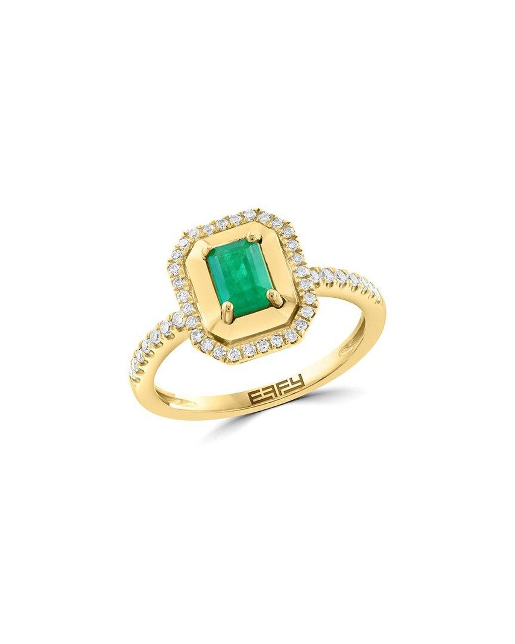 Effy Fine Jewelry White 14K 0.74 Ct. Tw. Diamond & Emerald Ring