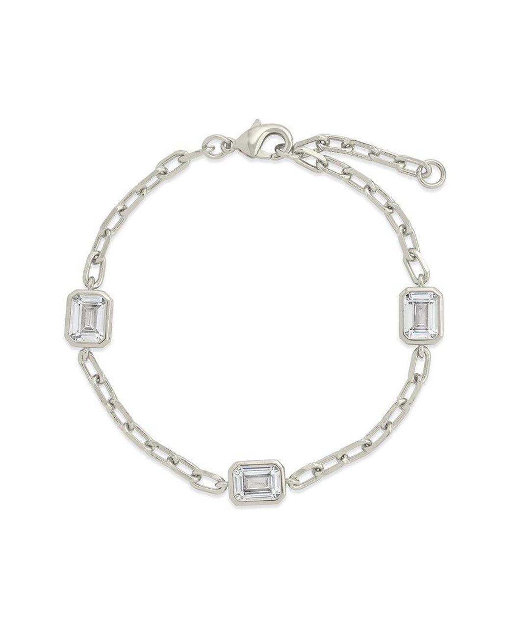 Sterling Forever White Cz Lennox Station Chain Bracelet