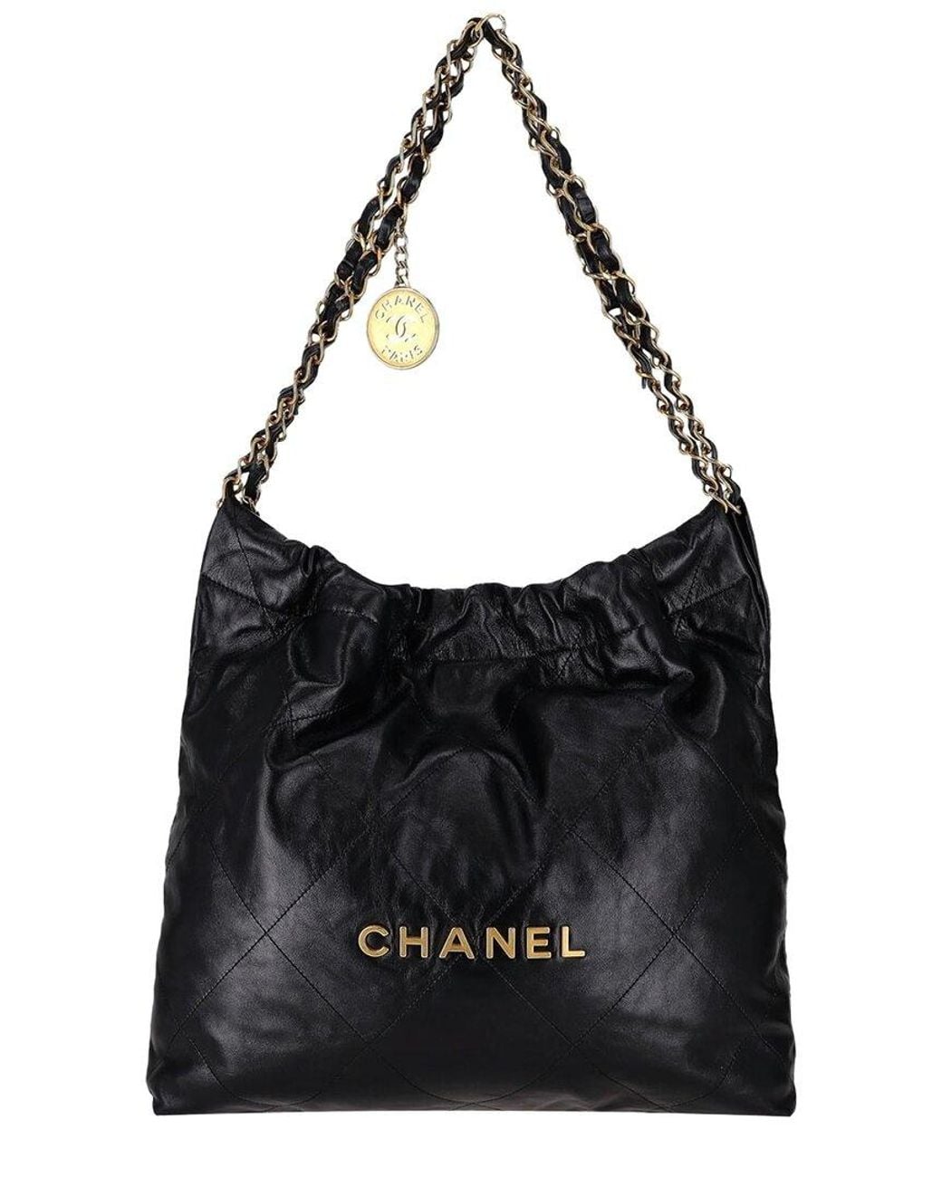 Chanel Black Calfskin 22 Logo Hobo Bag With A Matching Pouch (Authentic Pre- Loved)