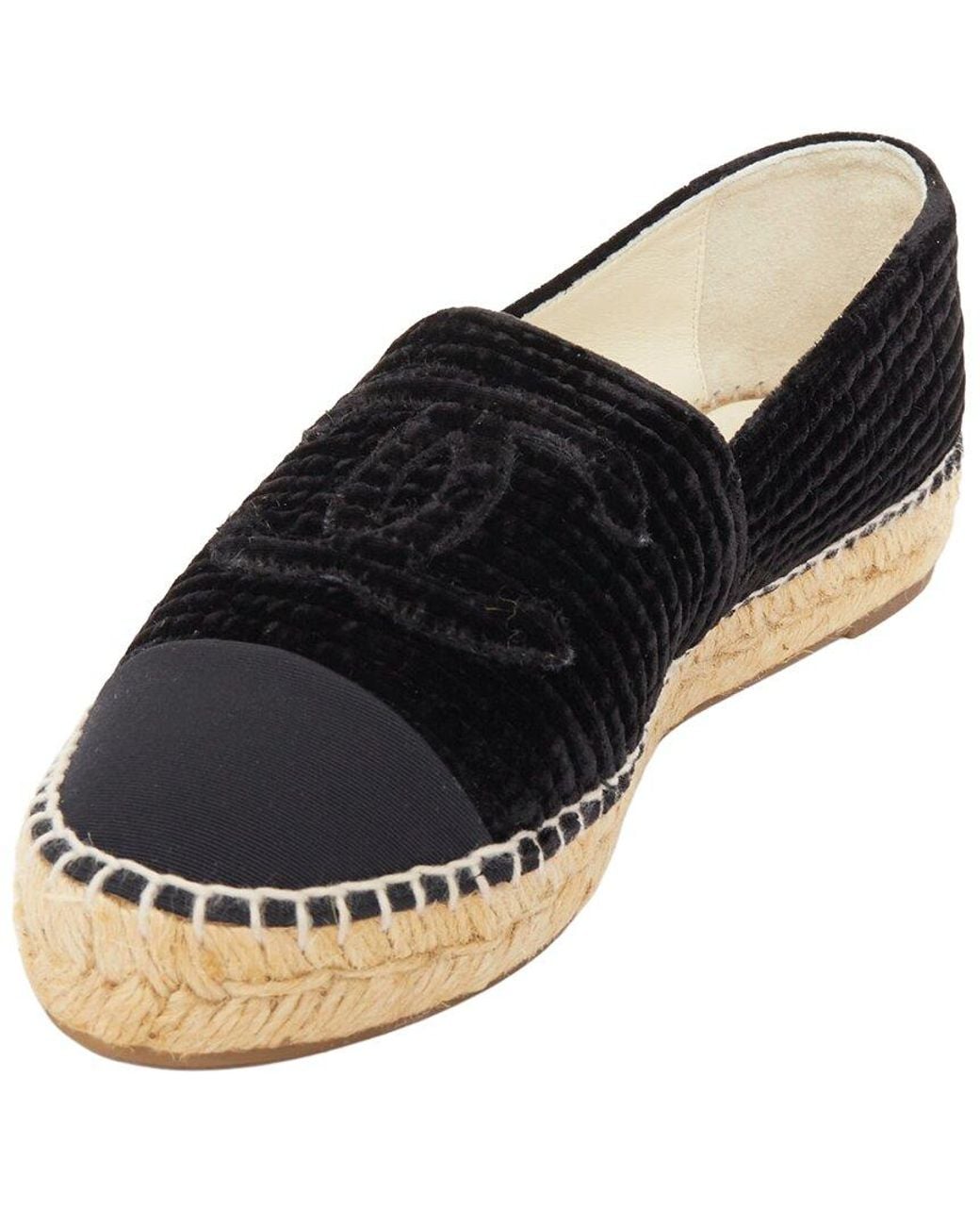 Chanel Blue Velvet Cc Logo Cap Toe Slip-On Flat Espadrille (Authentic Pre- Loved)