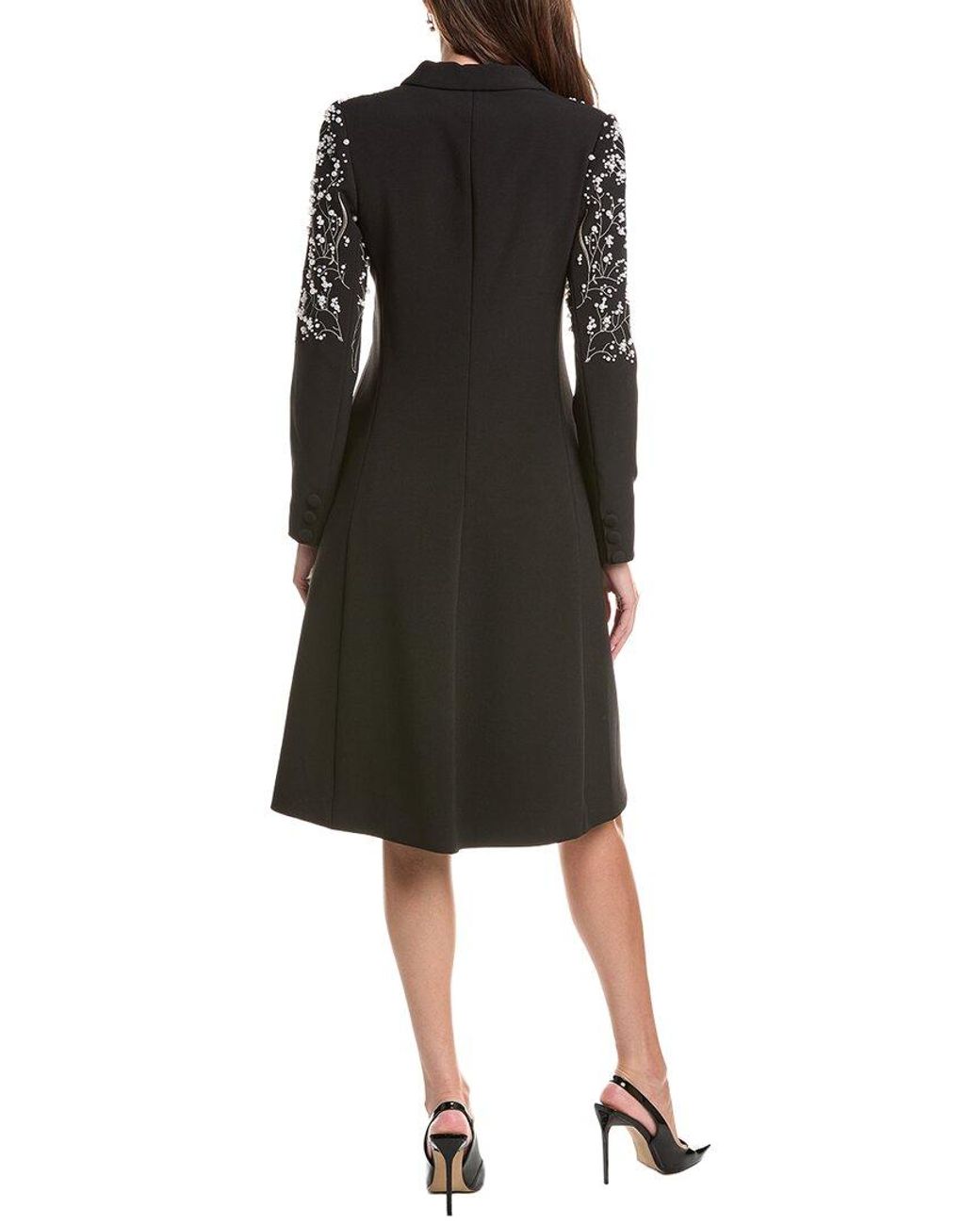 Teri Jon Black Crepe Pearl Floral Applique Blazer Dress