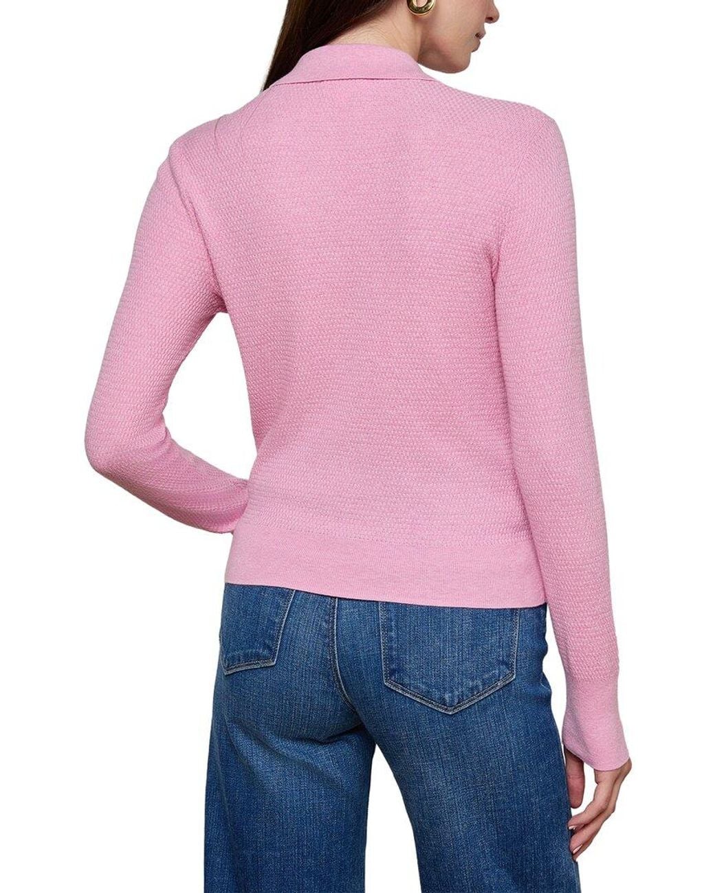 L'Agence Pink Sterling Jewel Button Collar Silk-Blend Sweater