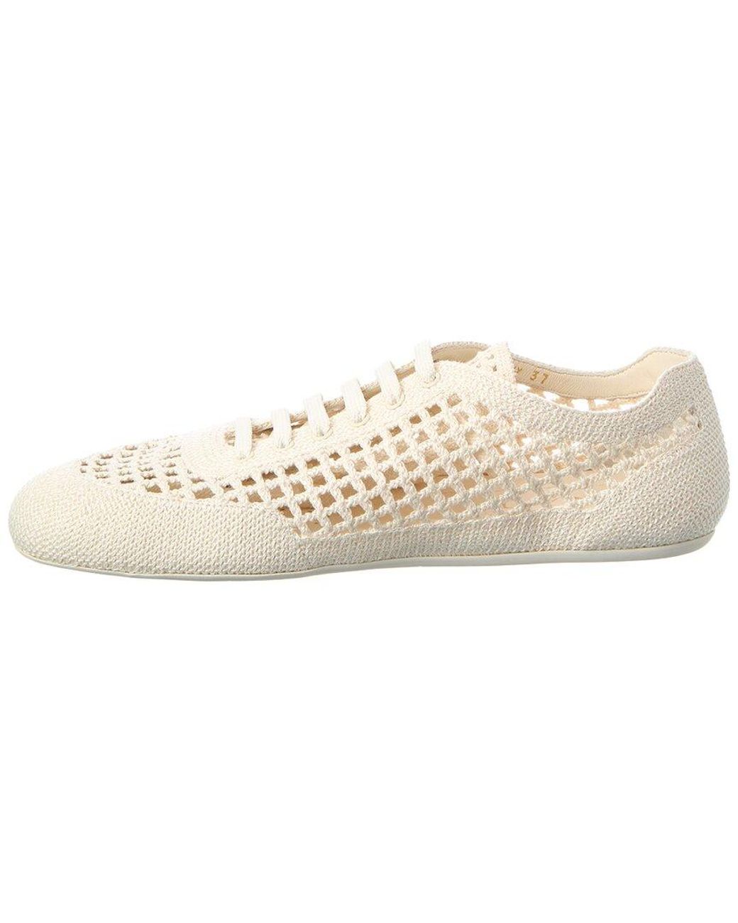 Prada White Logo Collapse Cotton Crochet Sneaker