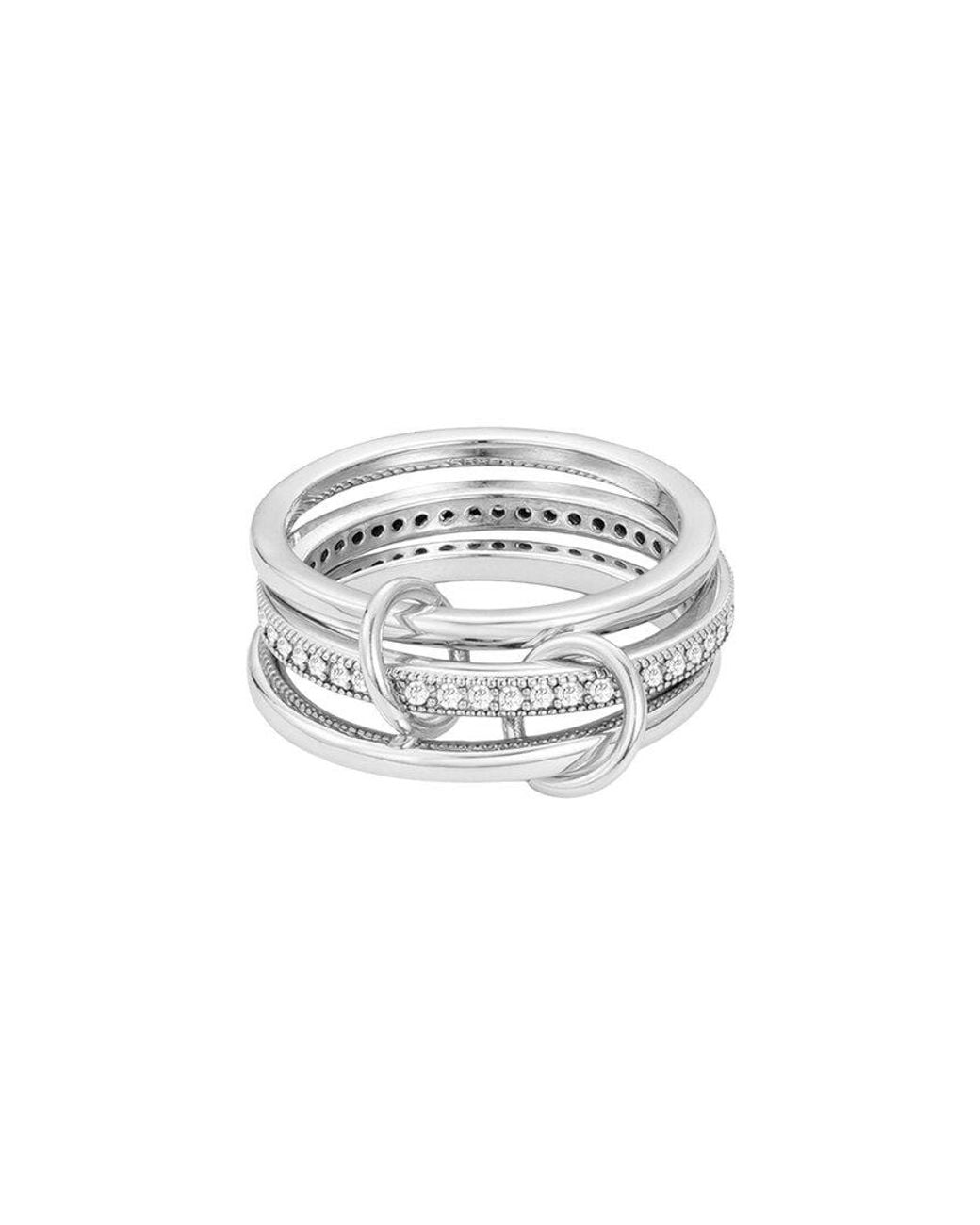 Adornia White Plated Cz Connected 3-Piece Stack Ring