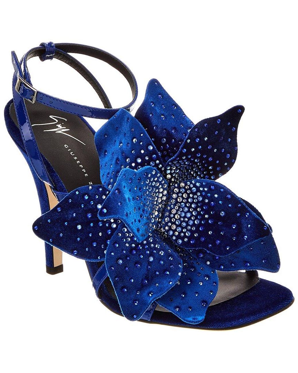 Giuseppe Zanotti Blue Curvy 105 Velvet Sandal
