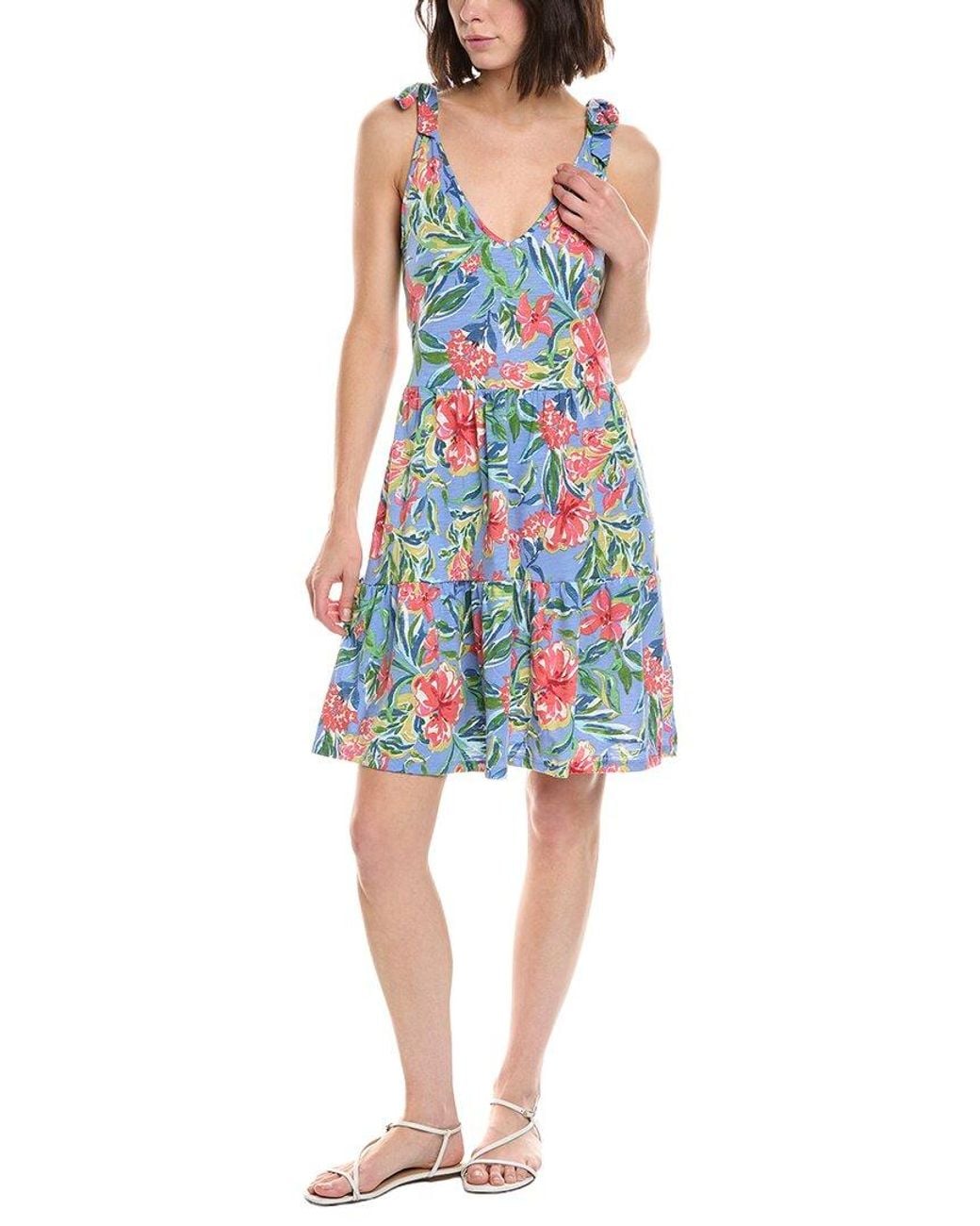 Stella Parker Blue Bow Shoulder Tiered Mini Dress