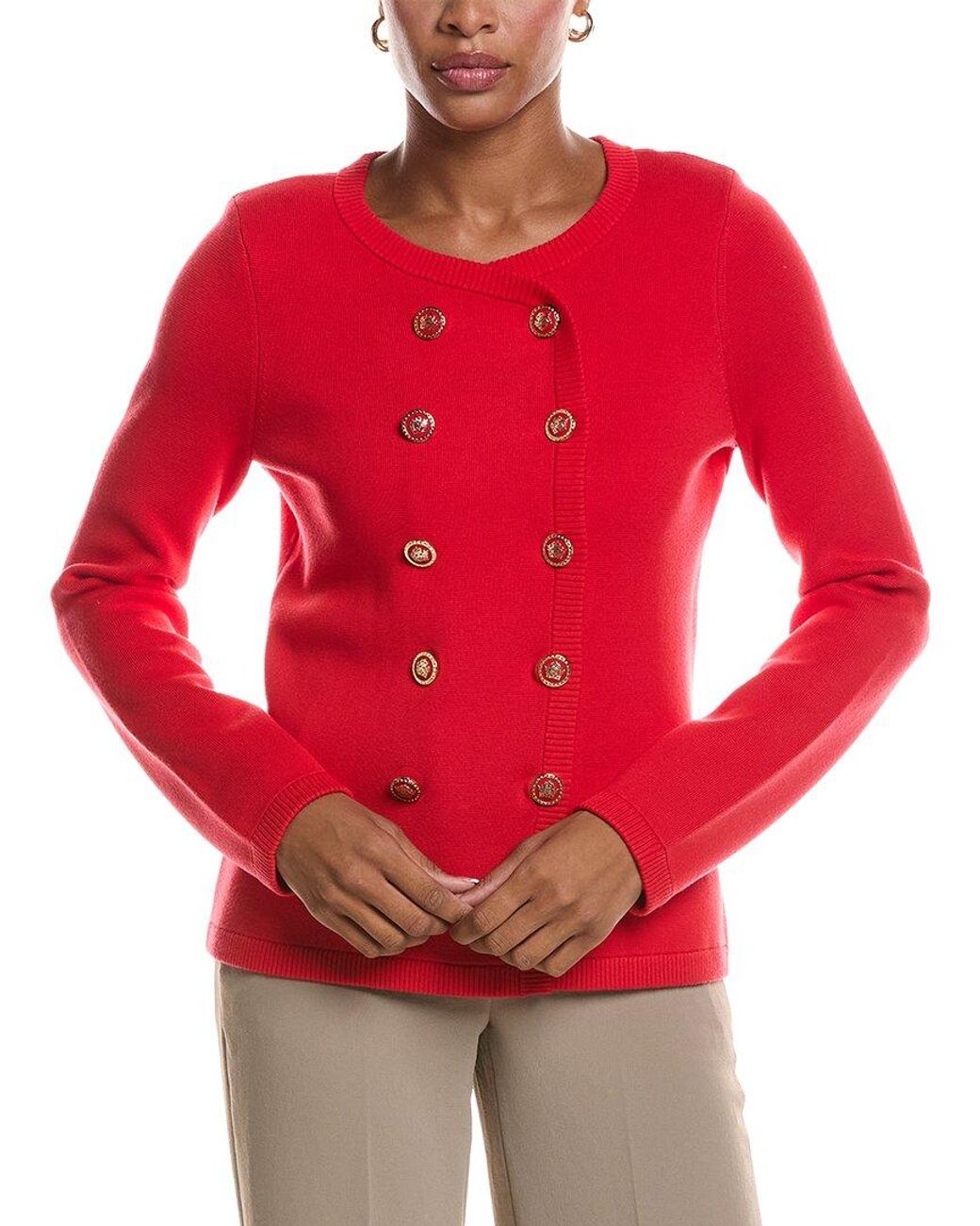 St. John Red Double-Breasted Knit Jacket