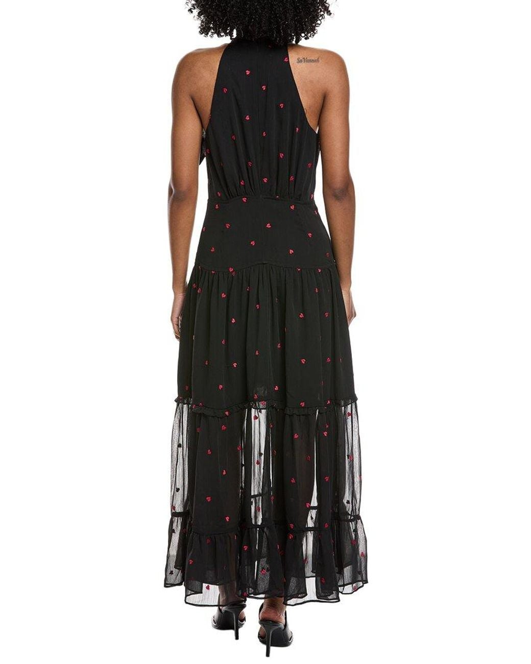 Cece Black Halter Tie Neck Tiered Maxi Dress