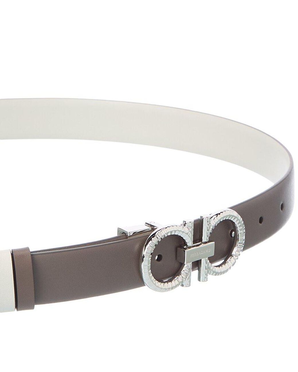 Ferragamo White Gancini Reversible Leather Belt
