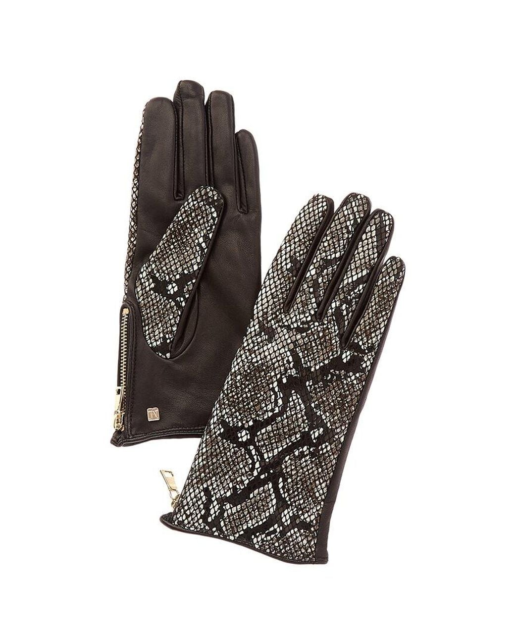 Bruno Magli Black Side Zip Cashmere-Lined Leather Gloves