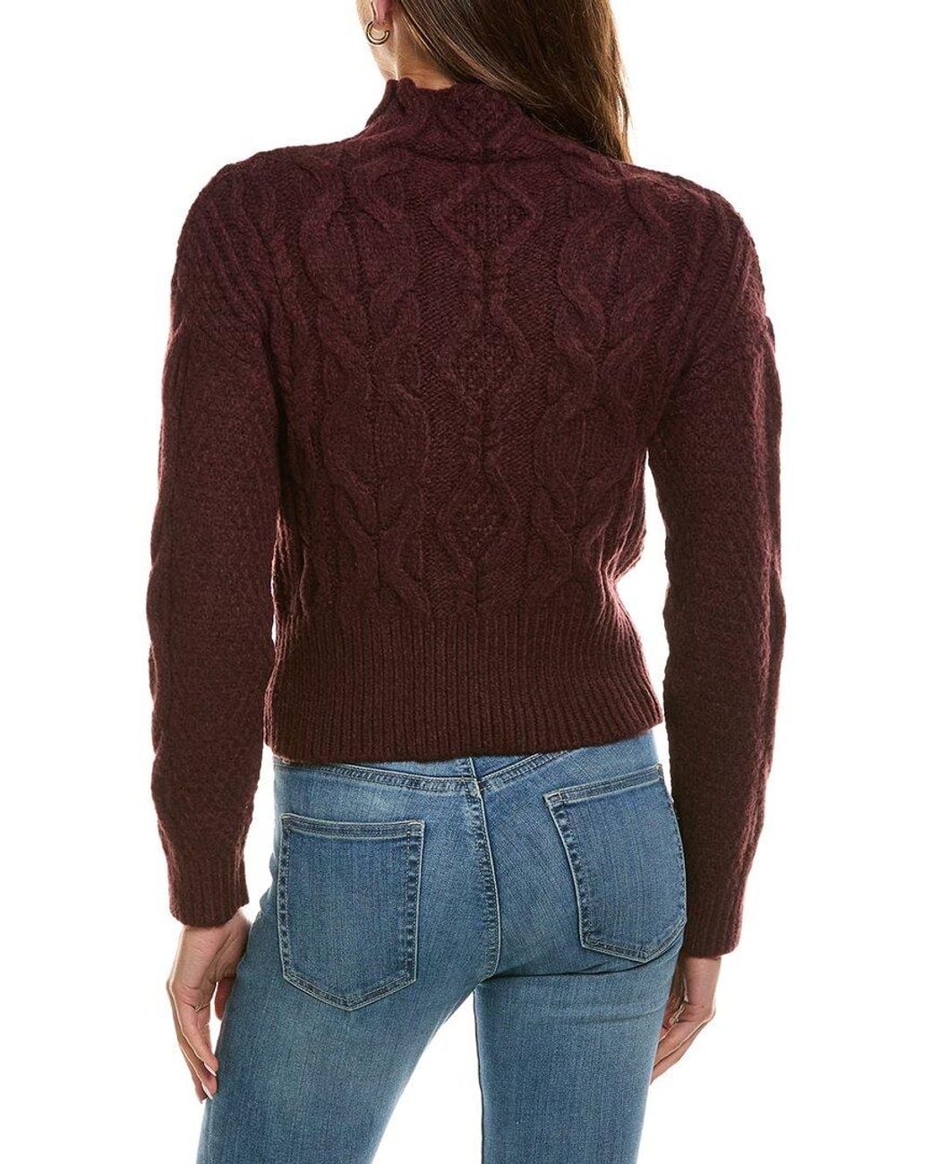 525 America Purple Oversized Cable Funnel Neck Pullover