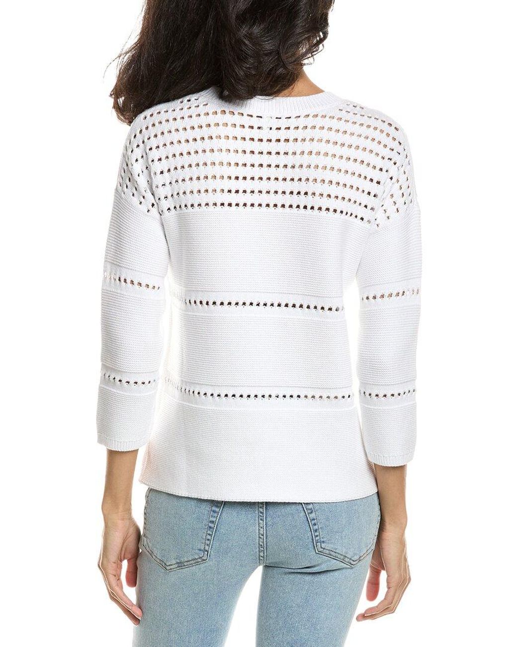 Forte White Textured Wide Stripe Pullover