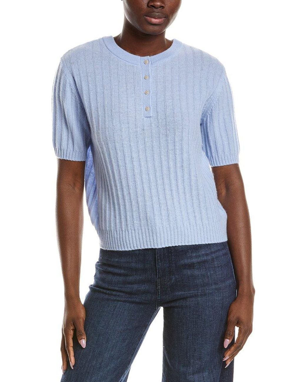 NAADAM Blue Coastal 100% Cashmere Reversible Henley Sweater